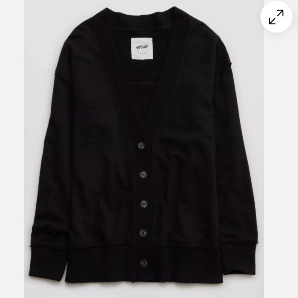 Aerie Oversized Classic Black Cardigan Sweater - Size XXS